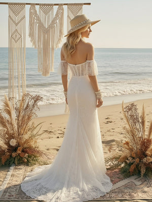 Laces Mermaid Off the Shoulder Long Wedding Dresses