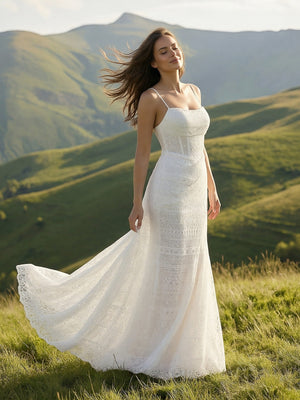 Laces Mermaid Spaghetti Straps Long Wedding Dresses