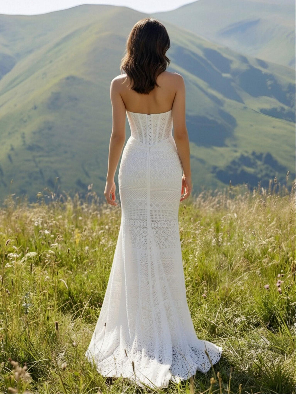 Laces Mermaid Strapless Long Wedding Dresses