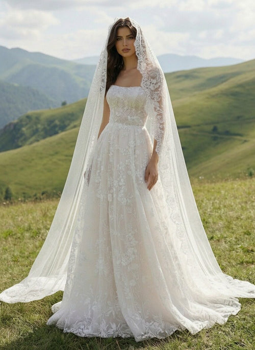 Laces A Line Strapless Long Wedding Dresses