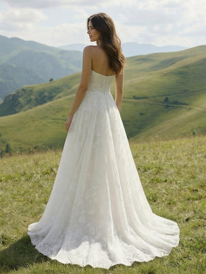 Laces A Line Strapless Long Wedding Dresses