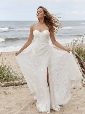 Laces Mermaid Strapless Long Wedding Dresses