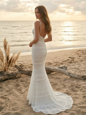 Laces Mermaid Spaghetti Straps Long Wedding Dresses