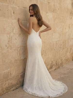 Laces Mermaid Halter Long Wedding Dresses
