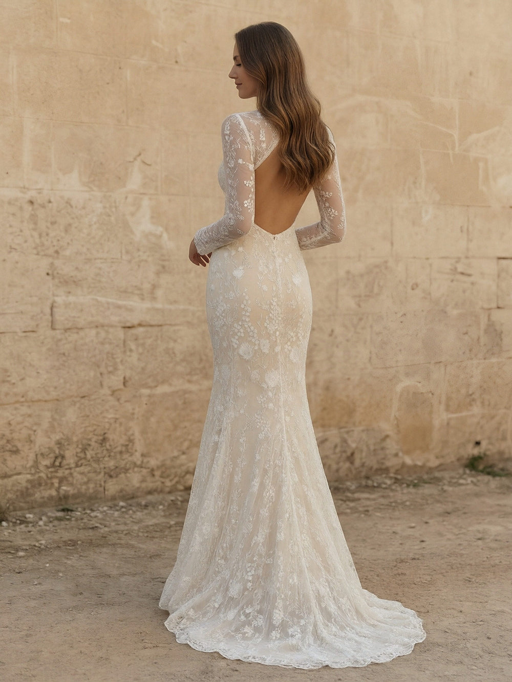 Laces Mermaid High Neck Long Wedding Dresses