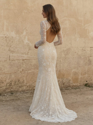 Laces Mermaid High Neck Long Wedding Dresses