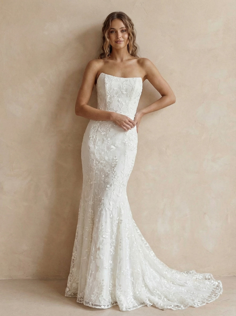Laces Mermaid Strapless Long Wedding Dresses