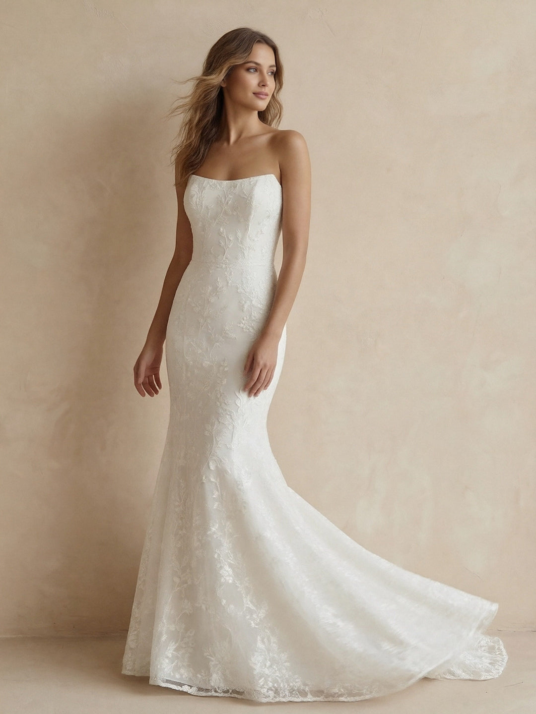 Laces Mermaid Strapless Long Wedding Dresses