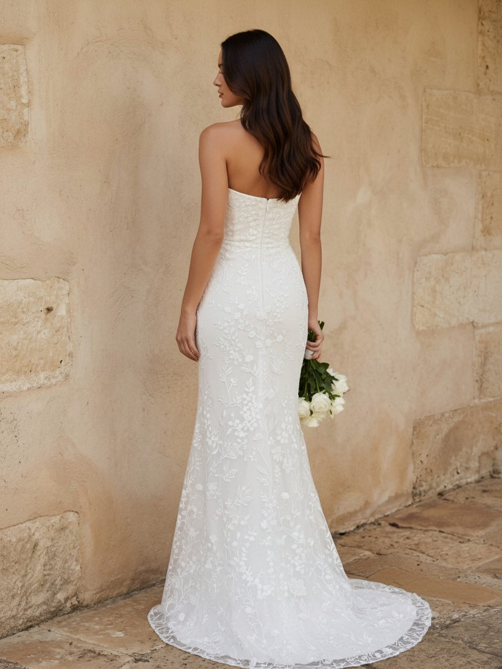Laces Mermaid Strapless Long Wedding Dresses