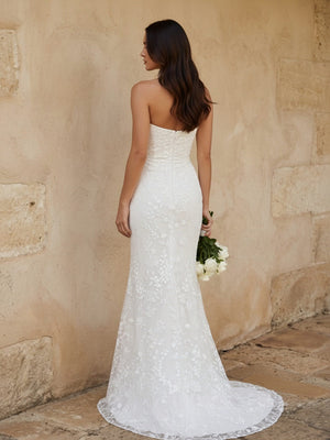 Laces Mermaid Strapless Long Wedding Dresses