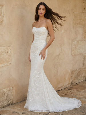 Laces Mermaid Strapless Long Wedding Dresses
