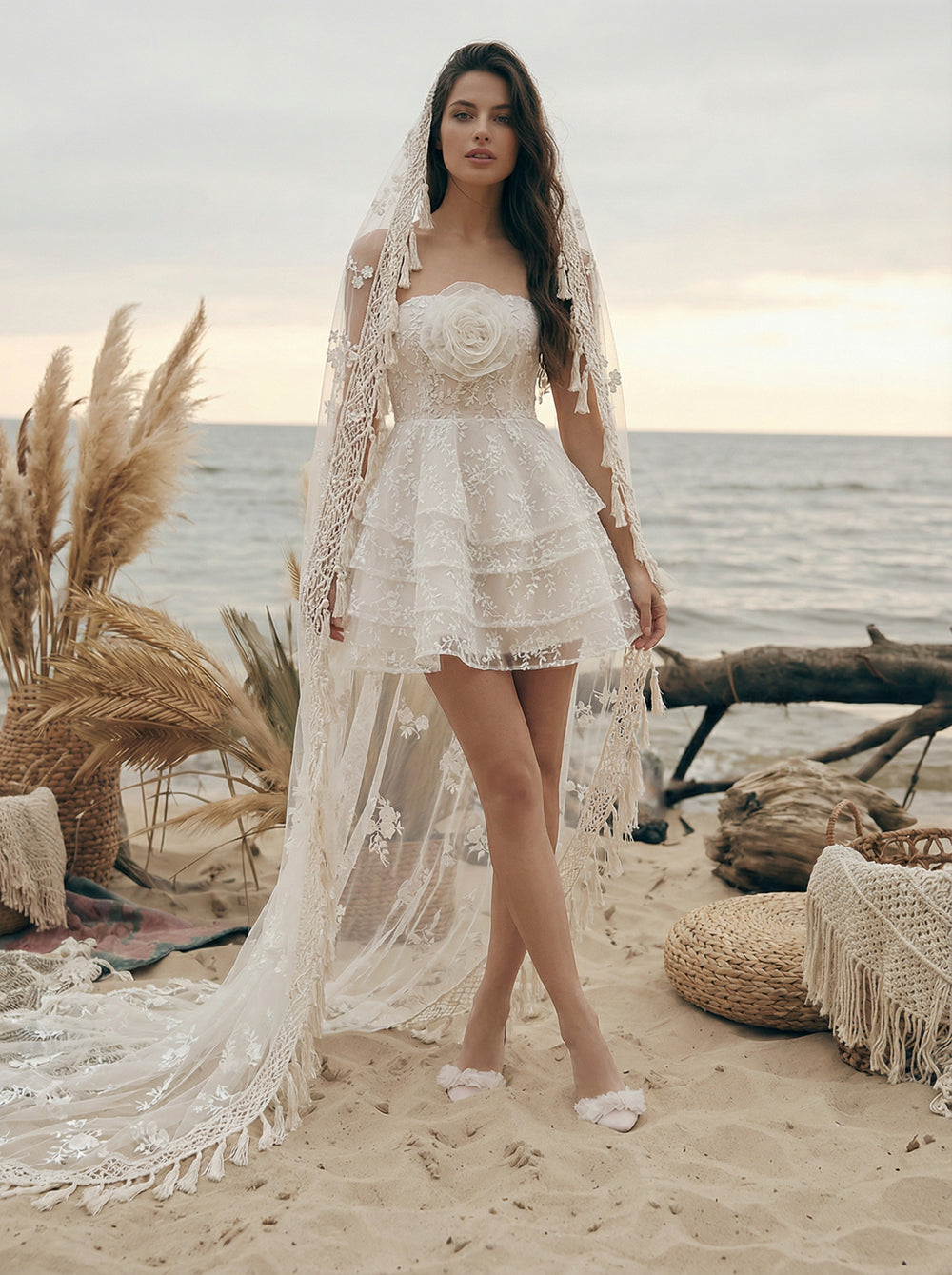 Laces A Line Strapless Short Wedding Dresses