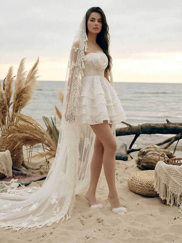 Laces A Line Strapless Short Wedding Dresses