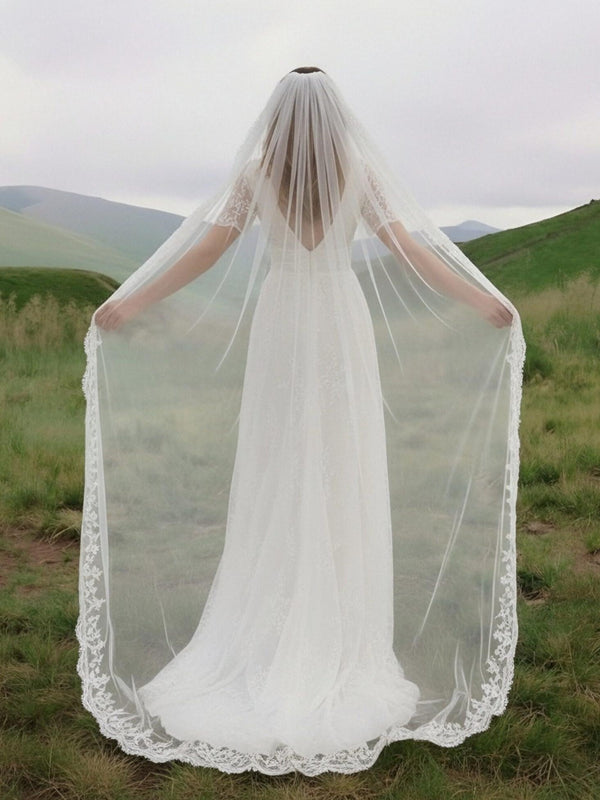 Laces A Line V Neck Long Wedding Dresses