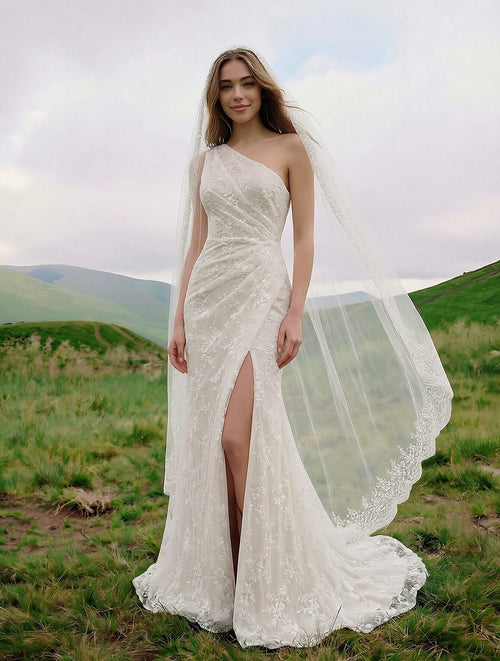 Laces Mermaid One Shoulder Long Wedding Dresses