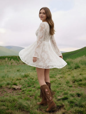 Laces A Line V Neck Short Wedding Dresses