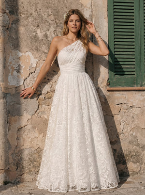Laces A Line One Shoulder Long Wedding Dresses