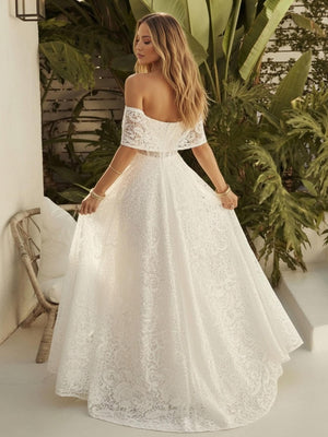 Laces A Line Off the Shoulder Long Wedding Dresses