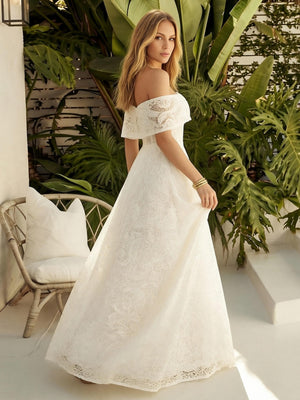 Laces A Line Off the Shoulder Long Wedding Dresses