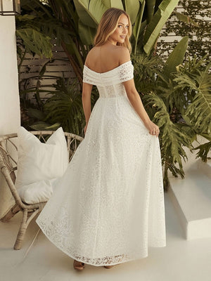 Laces A Line Off the Shoulder Long Wedding Dresses