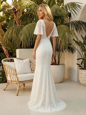Laces Mermaid V Neck Long Wedding Dresses