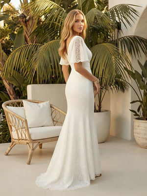 Laces Mermaid V Neck Long Wedding Dresses
