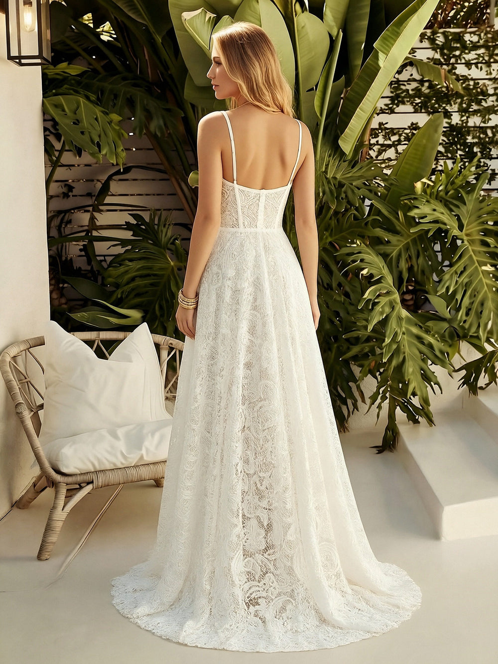 Laces A Line Spaghetti Straps Long Wedding Dresses