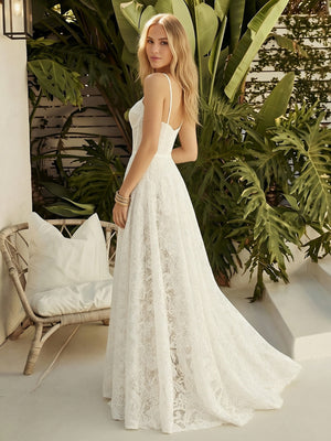 Laces A Line Spaghetti Straps Long Wedding Dresses