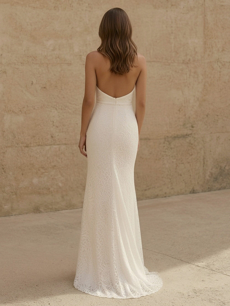 Laces Mermaid Halter Long Wedding Dresses