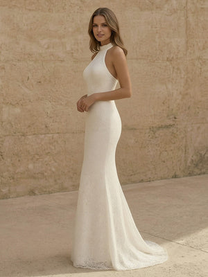Laces Mermaid Halter Long Wedding Dresses