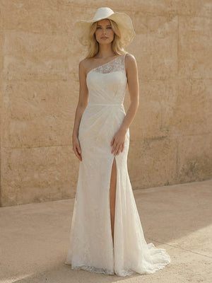 Laces Mermaid One Shoulder Long Wedding Dresses