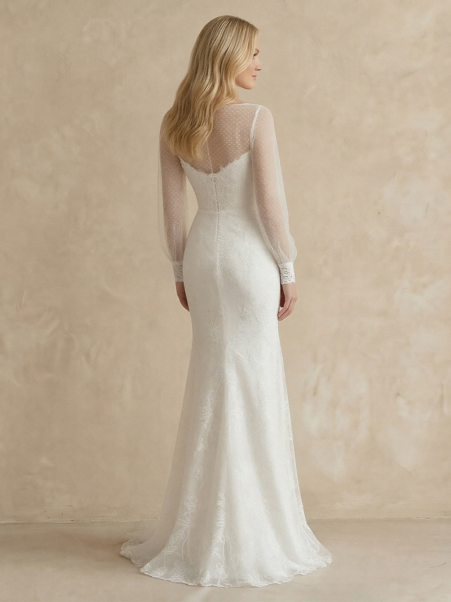 Laces Mermaid Scoop Neck Long Wedding Dresses