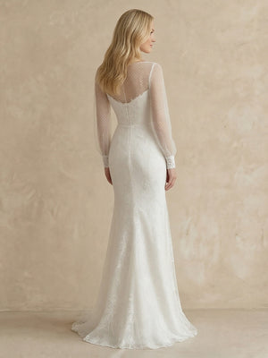 Laces Mermaid Scoop Neck Long Wedding Dresses