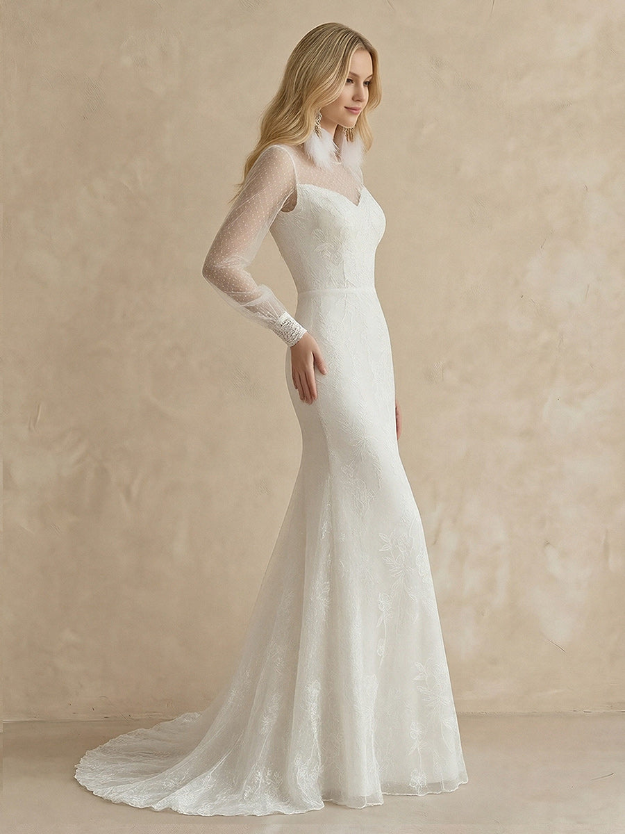 Laces Mermaid Scoop Neck Long Wedding Dresses