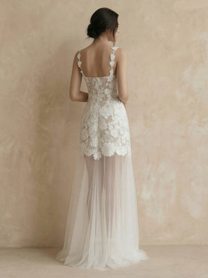 Laces A Line Spaghetti Straps Long Wedding Dresses