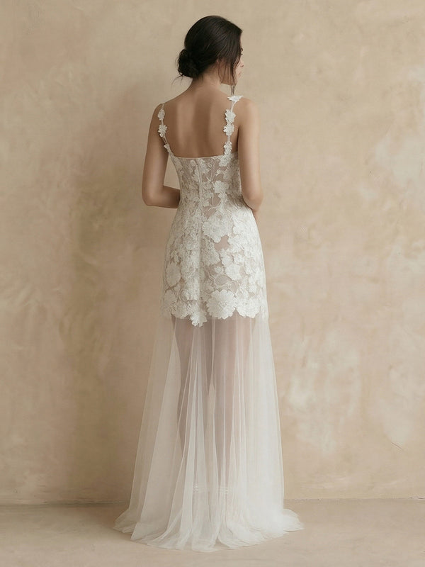 Laces A Line Spaghetti Straps Long Wedding Dresses