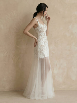 Laces A Line Spaghetti Straps Long Wedding Dresses