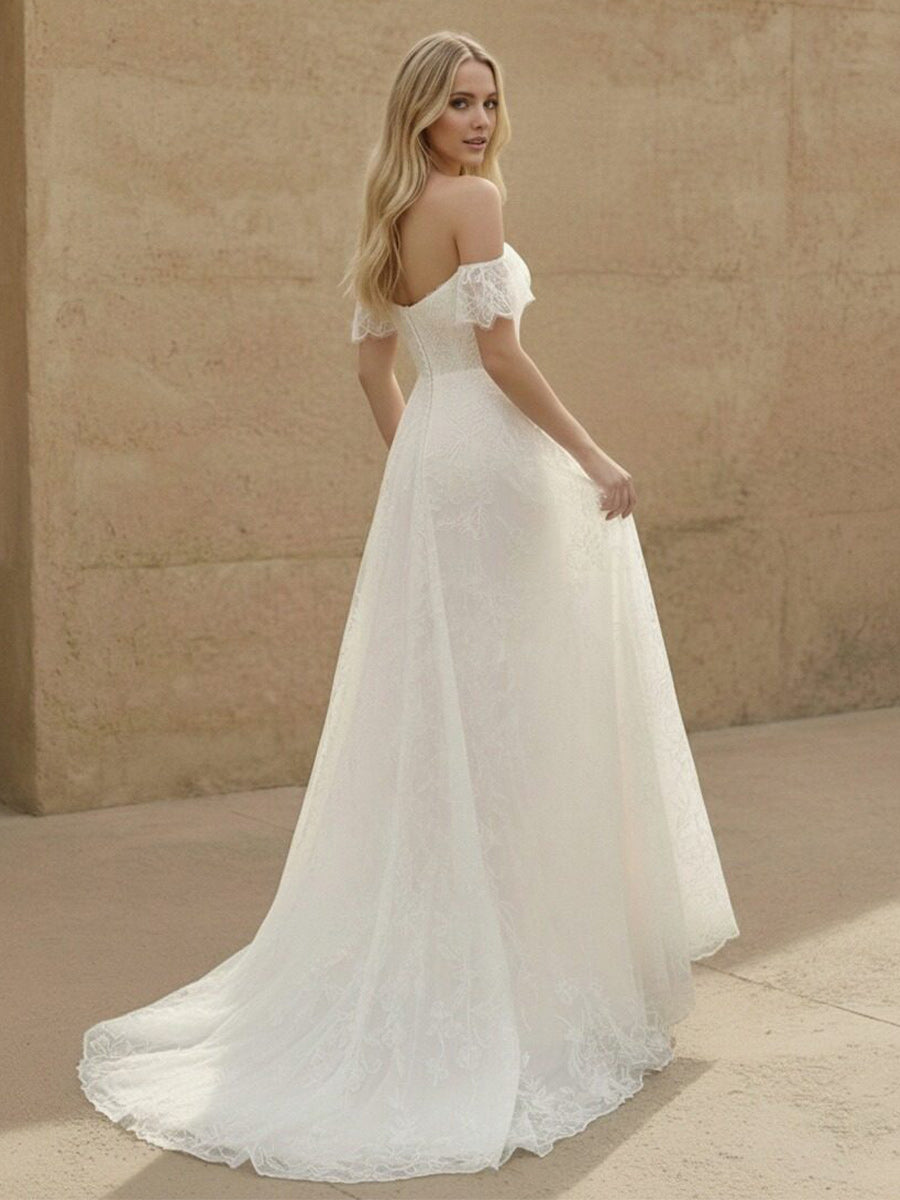 Laces A Line Off the Shoulder Long Wedding Dresses