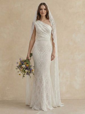 Laces Mermaid One Shoulder Long Wedding Dresses
