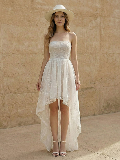 Laces High Low Strapless Long Wedding Dresses