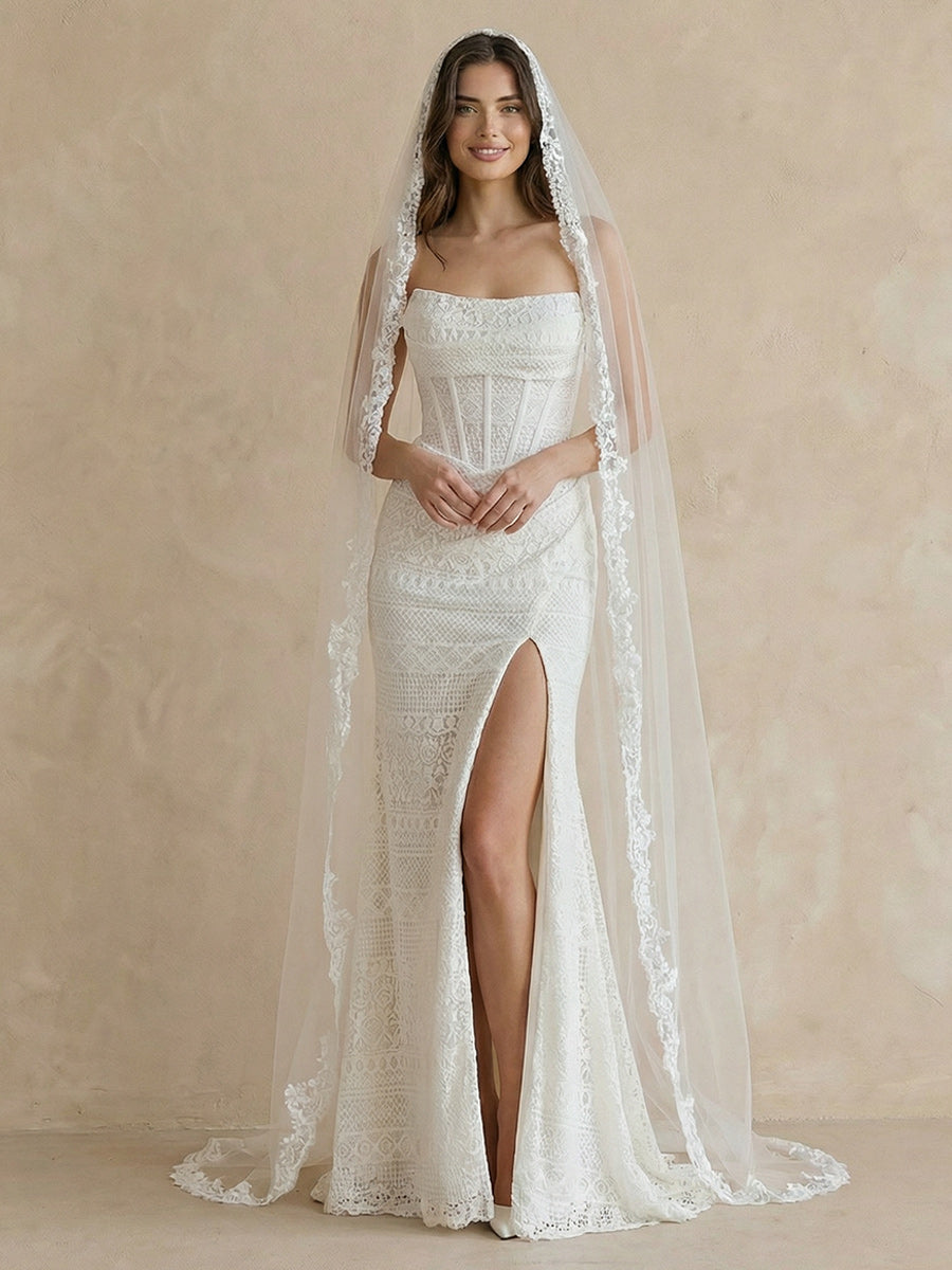 Laces Mermaid Strapless Long Wedding Dresses