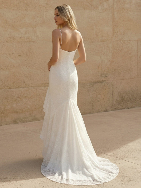 Laces Mermaid Spaghetti Straps Long Wedding Dresses