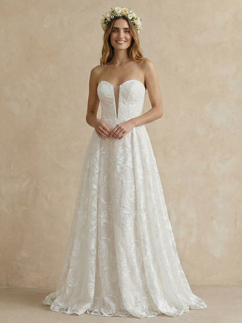 Laces A Line Sweetheart Long Wedding Dresses