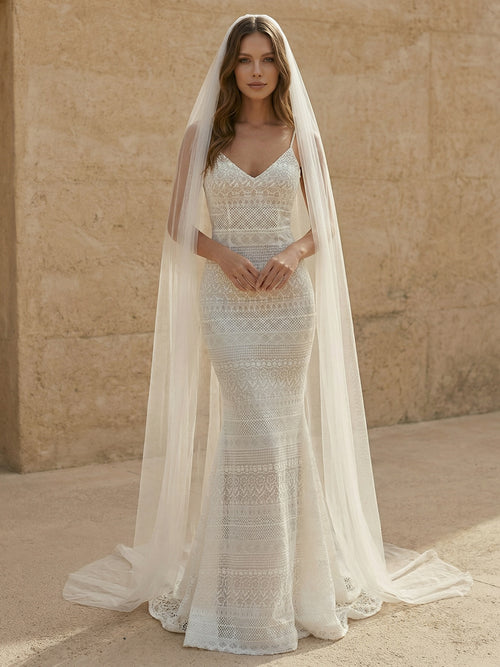 Laces Mermaid Spaghetti Straps Long Wedding Dresses