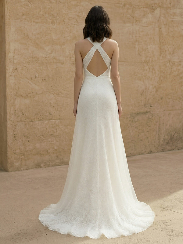 Laces Mermaid Criss Cross Long Wedding Dresses