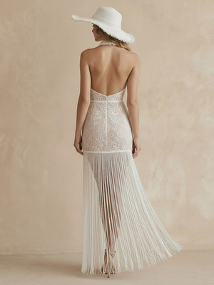 Laces Mermaid Halter Long Wedding Dresses