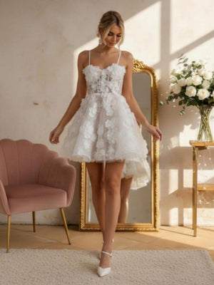 Spaghetti Straps Short Wedding Dresses Lace Appliques