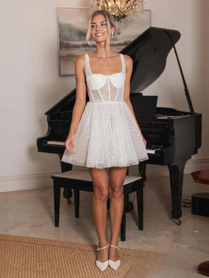 Spaghetti Straps Short Wedding Dresses Lace Appliques