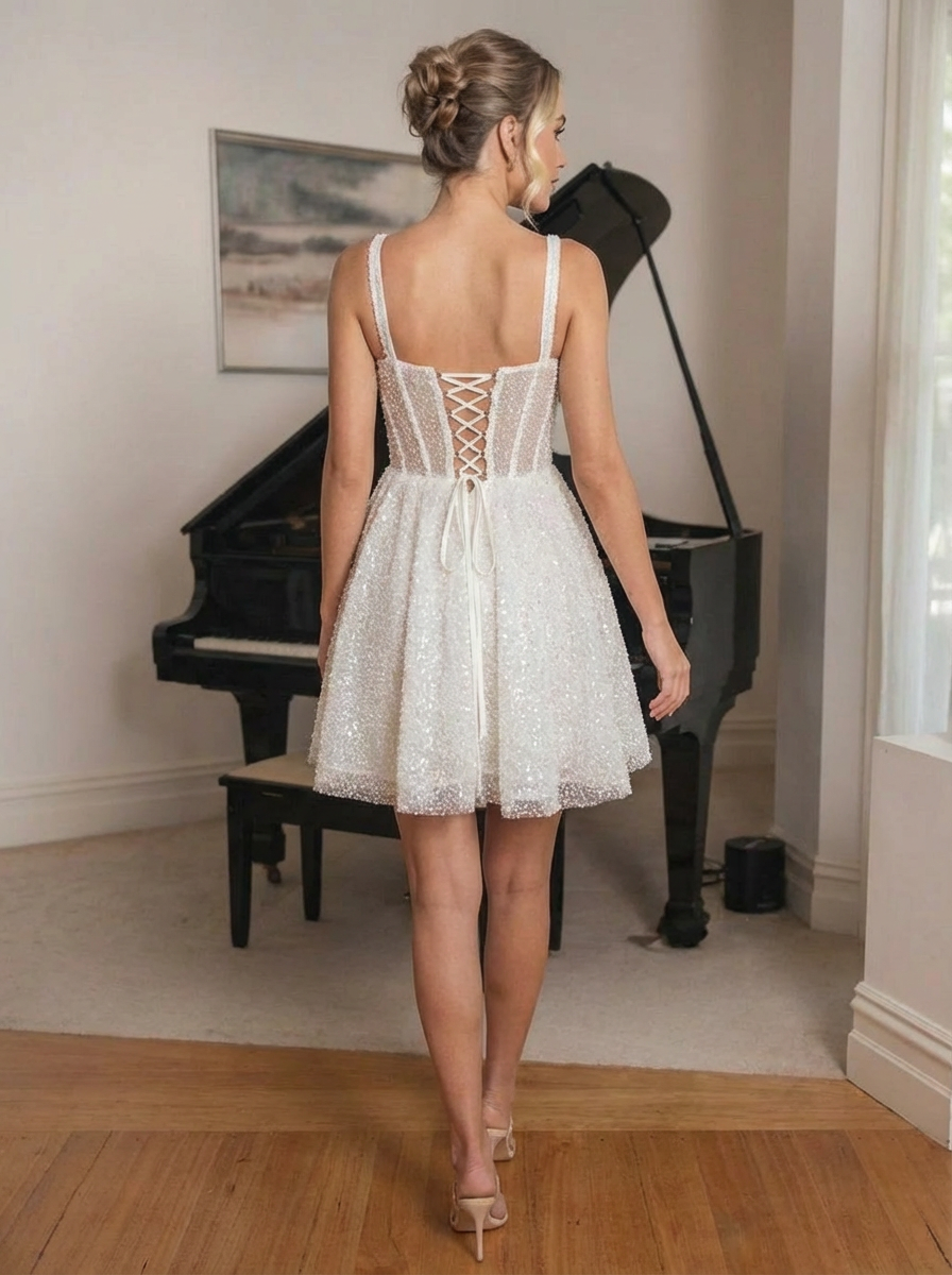 Spaghetti Straps Short Wedding Dresses Lace Appliques