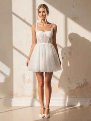 Spaghetti Straps Short Wedding Dresses Lace Appliques